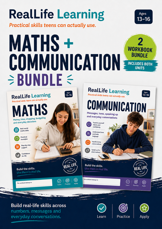 RealLife Maths and Communication workbook bundle for Australian teens aged 13 to 16